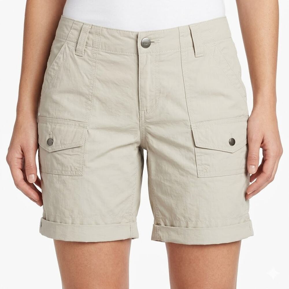 Victoria's Secret Cargo Shorts Size 4 Flap Pockets Back Khaki Cuffed Hem Hiking